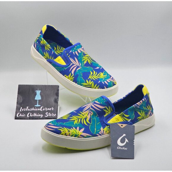 NWT OluKai Men's Laeahi Pai Sunset Blue Aloha Canvas Slip-On Sneakers Sz 10 2845 - Picture 5 of 16